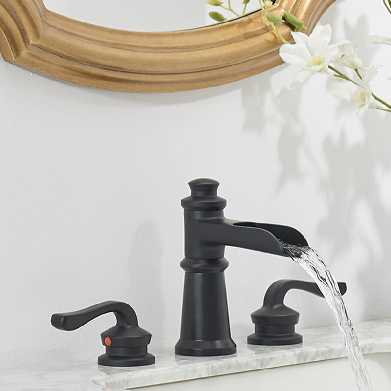 Homevacious Black Waterfall Bathroom Faucet 8 Inch Widespread Bathroom Faucet 2-Handle Farmhouse 3 Holes Vanity Faucets with Pop Up Drain Assembly Overflow and Supply Line Mixer Tap by Homevacious - Image 3
